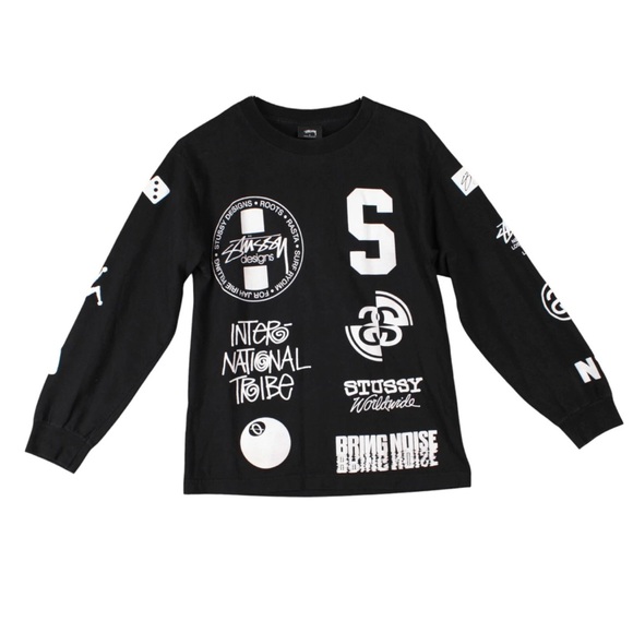 Vintage 90s Stussy Black Long Sleeve Graphic T Shirt Mens Size S Skull Logo